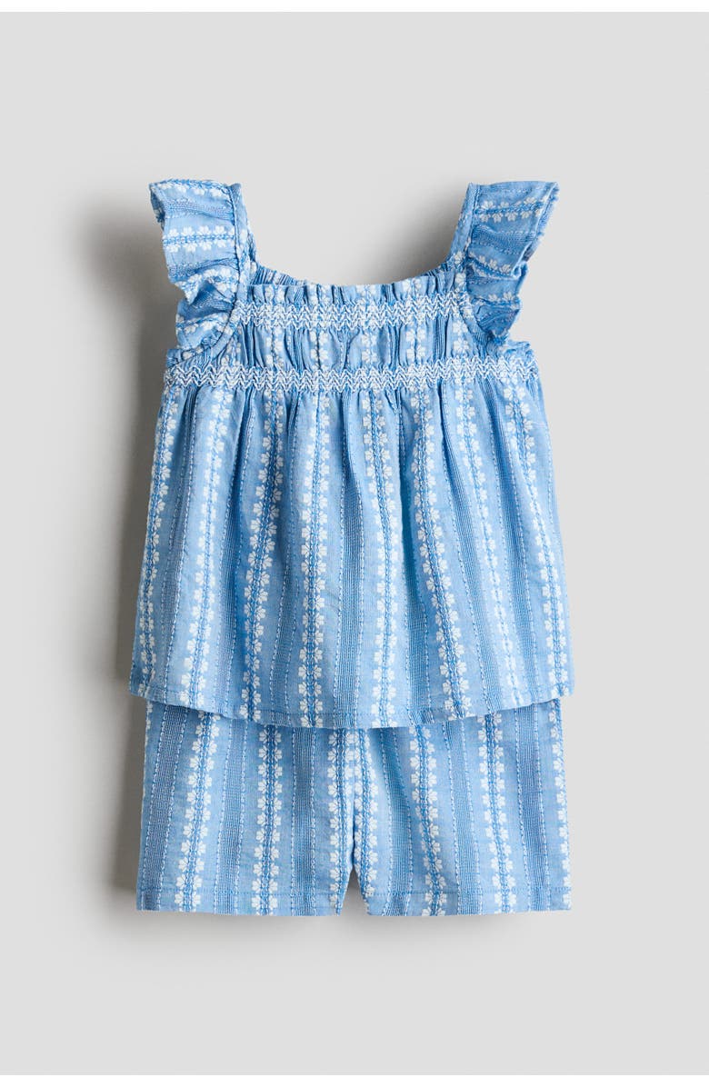 H&M 2-piece Embroidery-detail Cotton Set, Main, color, Light Blue