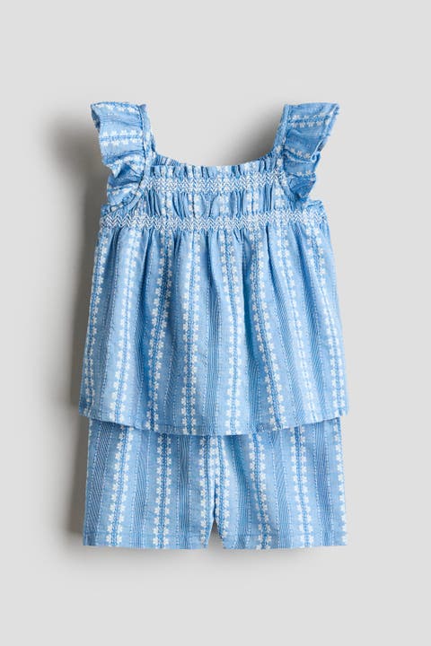 2-piece Embroidery-detail Cotton Set