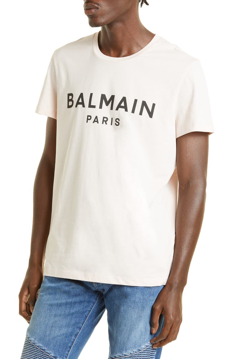 Balmain Flocked Logo Cotton T-Shirt, Alternate, color, 