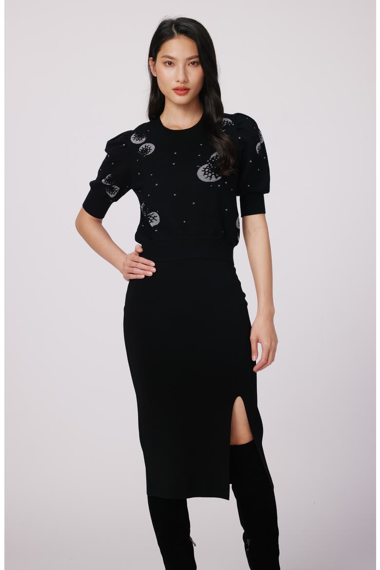 Willa Short Puff Sleeve Sweater, Alternate, color, MOON LANDING LG