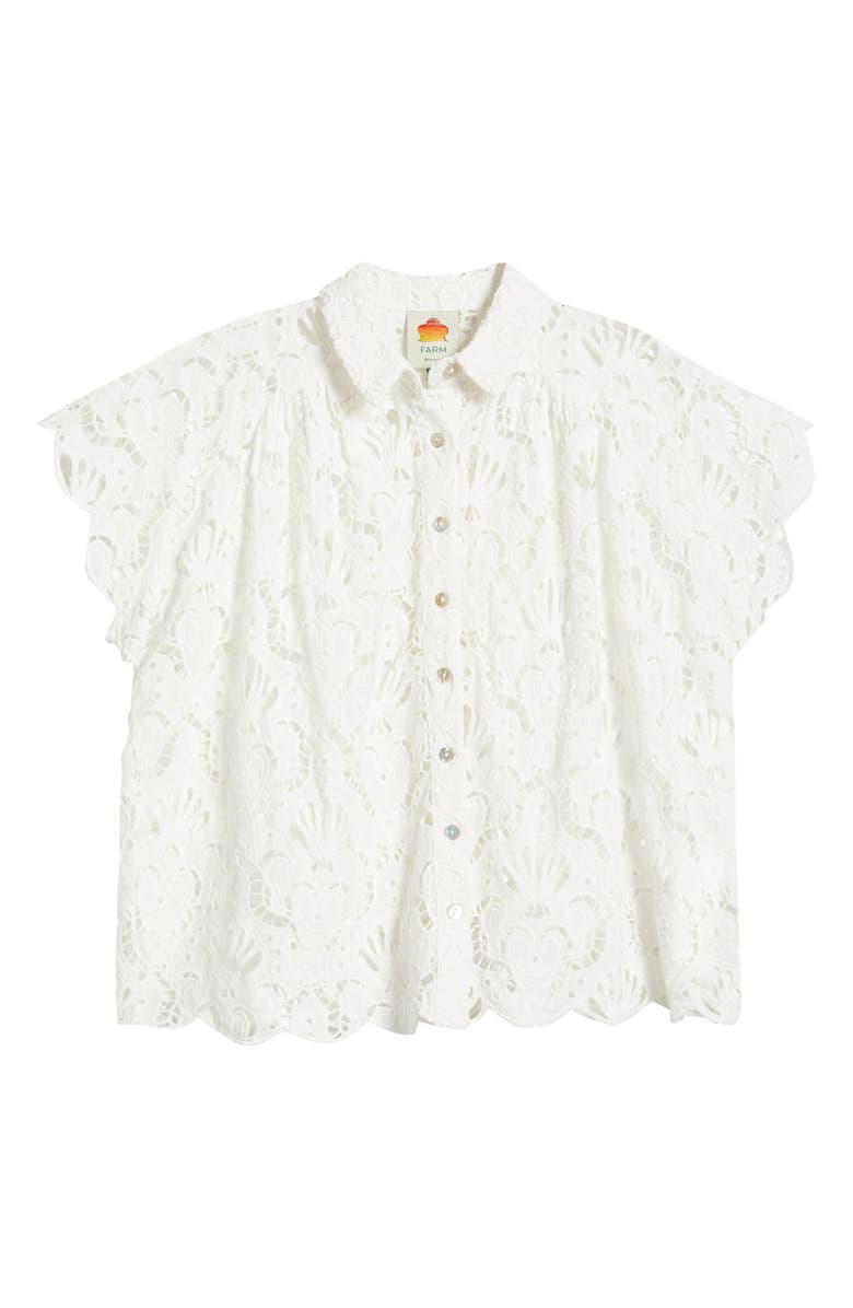 FARM Rio Seashell Embroidered Eyelet Cotton Button-Up Shirt, Alternate, color,