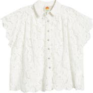 【Farm Rio】 Seashellレースコットンシャツ FARM Rio Seashell Embroidered Eyelet Cotton Button-Up Shirt