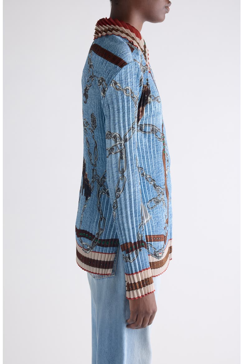 Pleated Print Button-Up Shirt, Alternate, color, DENIM BLUE