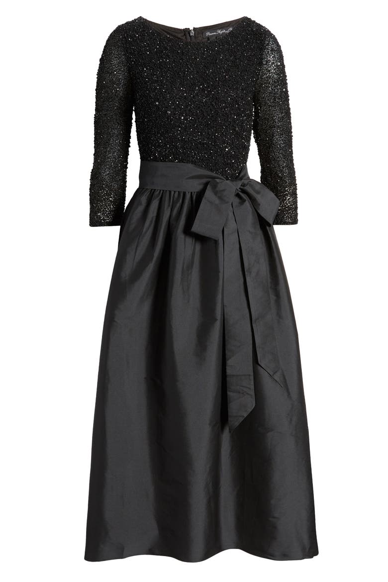 Beaded Bodice & Taffeta High-Low Gown, Alternate, color, BLACK