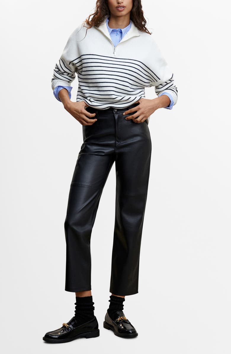 MANGO Straight Leg Faux Leather Pants, Alternate, color, Black