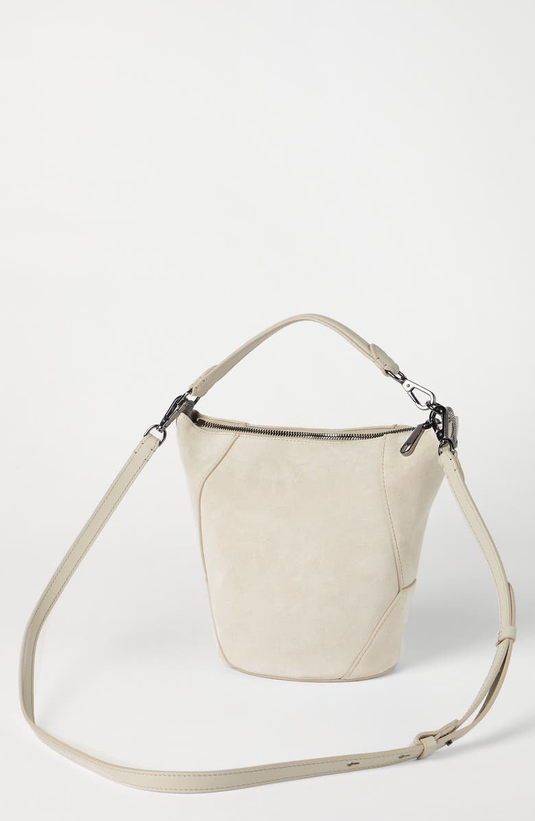 Brunello Cucinelli BC Duo bucket bag in suede, Alternate, color, Ivory