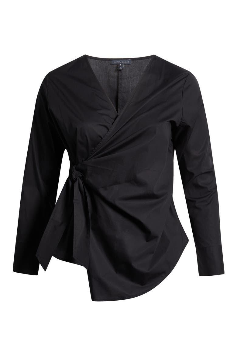 Front Wrap Poplin Shirt, Alternate, color, BLACK