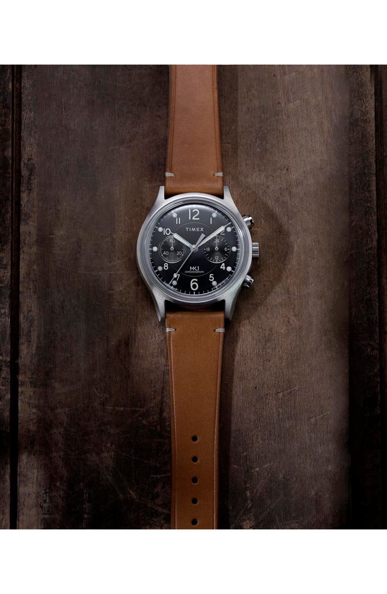 Timex<sup>®</sup> MK1 Chronograph Leather Strap Watch, 40mm, Alternate, color, Silver-Tone