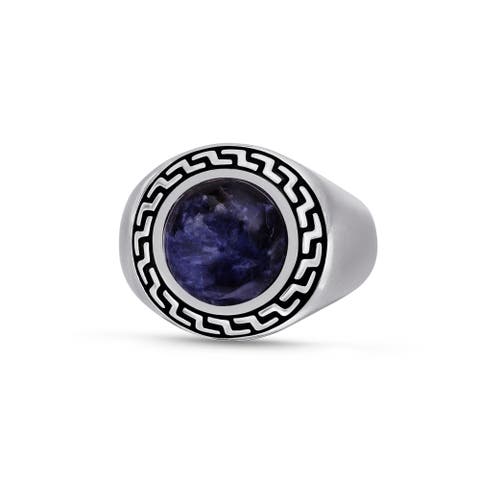 Dark Blue Sodalite Sterling Silver Signet Men Ring