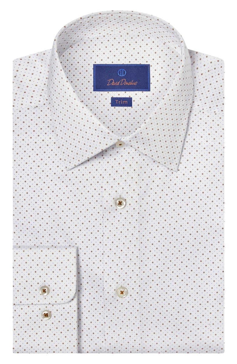 David Donahue Trim Fit Cotton Dress Shirt, Main, color, White/ Chocolate