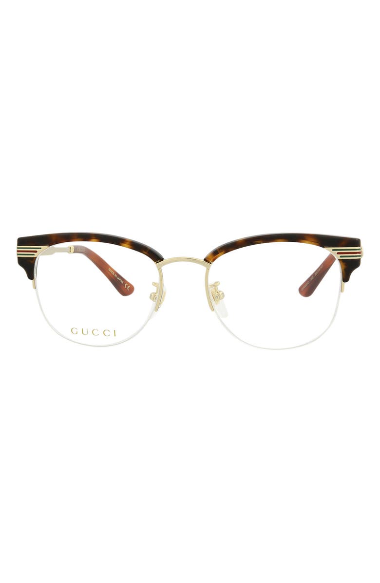 Gucci 50mm Semi Rimless Round Reading Glasses, Main, color, Havana Gold Transparent