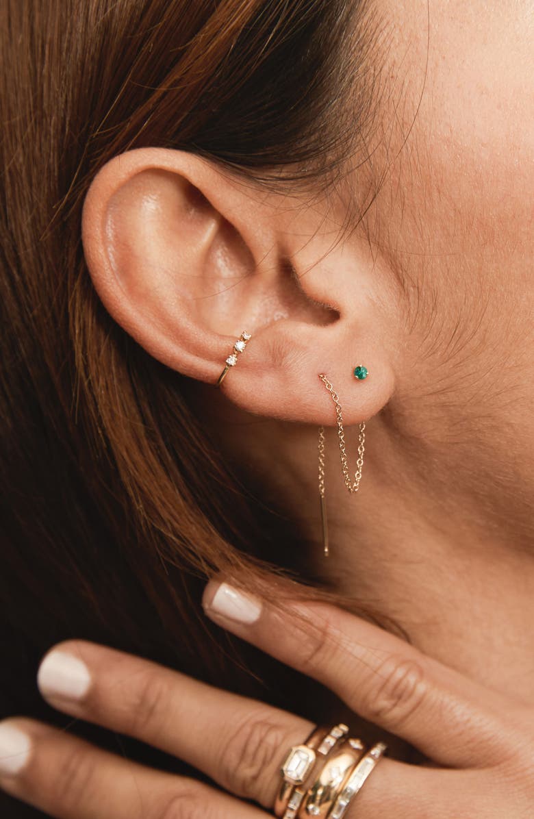 Zoë Chicco 14K Yellow Gold Emerald Threader Earrings, Alternate, color, 14K Yellow Gold