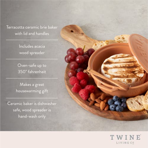 Twine Terra Cotta Brie Baker With Wood Spreader In Orange