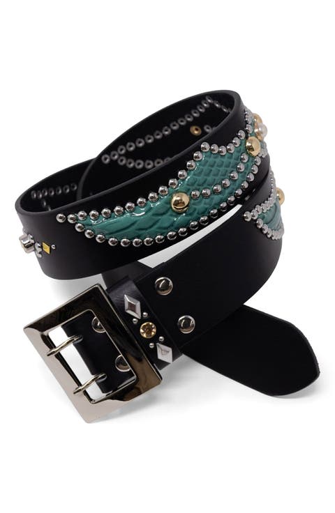 Snakeskin Embossed Leather Belt