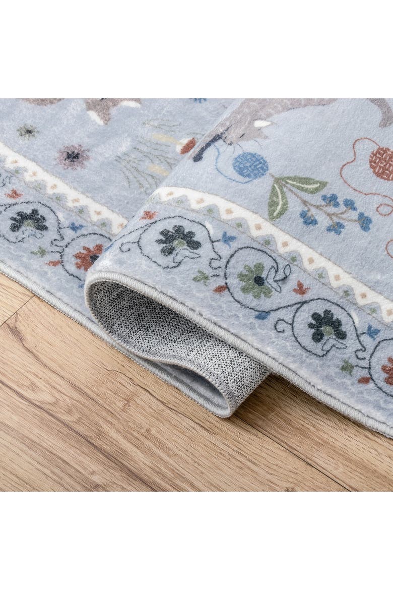 Catmosphere Festive Feline Floral Border Non-Slip Machine-Washable Rug, Alternate, color, Gray