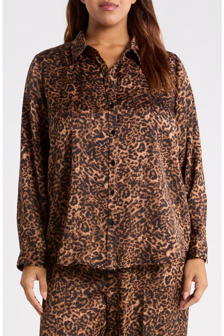 Leopard Print Long Sleeve Button Front Shirt, Main, color, WALNUT BLACK LEOPARD