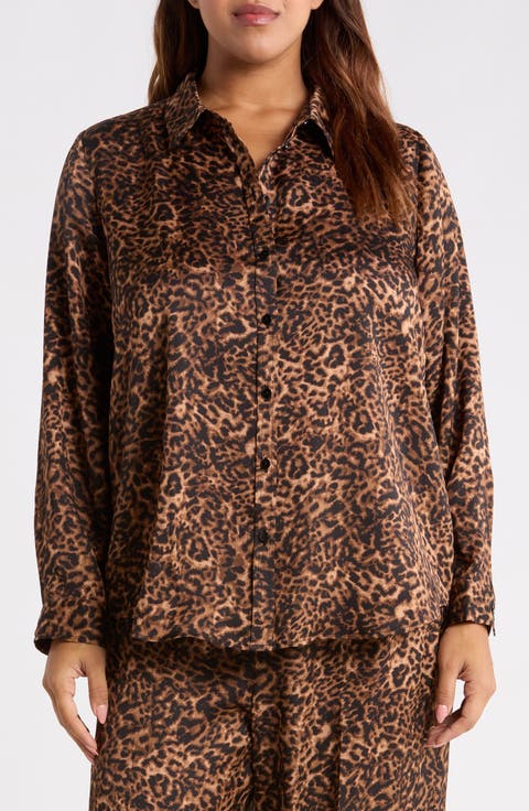 Leopard Print Long Sleeve Button Front Shirt