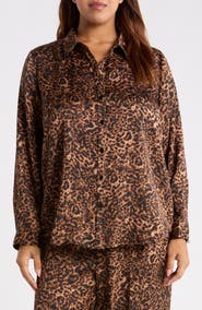 Tahari ASL Leopard Print Long Sleeve Button Front Shirt