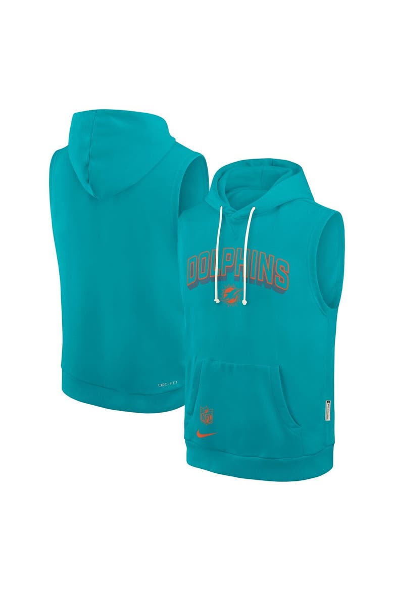 Men's Nike Aqua Miami Dolphins Sideline Performance Sleeveless Pullover Hoodie, Alternate, color, Aqua