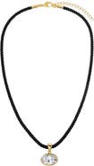 BY ADINA EDEN CZ Oval Bezel Charm & Colored Twisted Cotton Rope Necklace