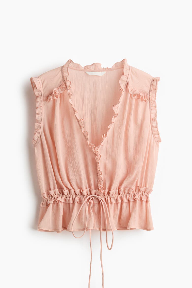 Ruffle-trimmed Lyocell Top, Alternate, color, Peach pink