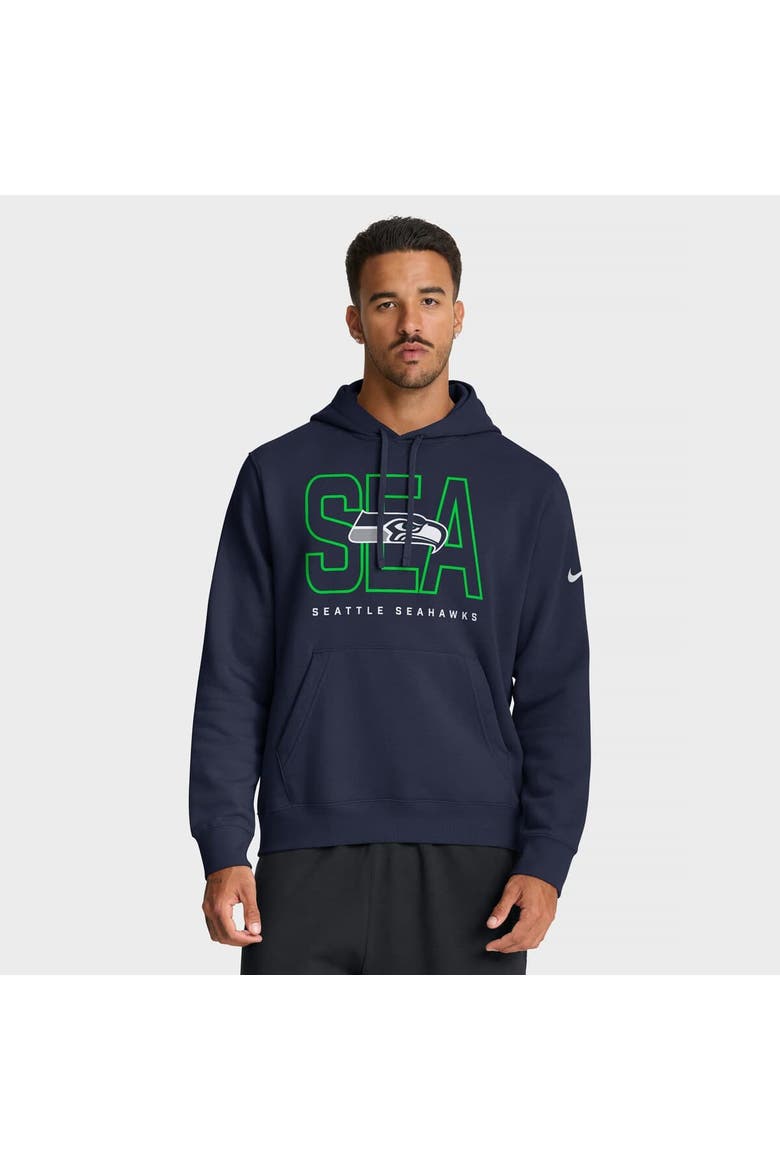 Men's Nike College Navy Seattle Seahawks Busted Play Club Fleece Pullover Hoodie, Main, color, College Navy