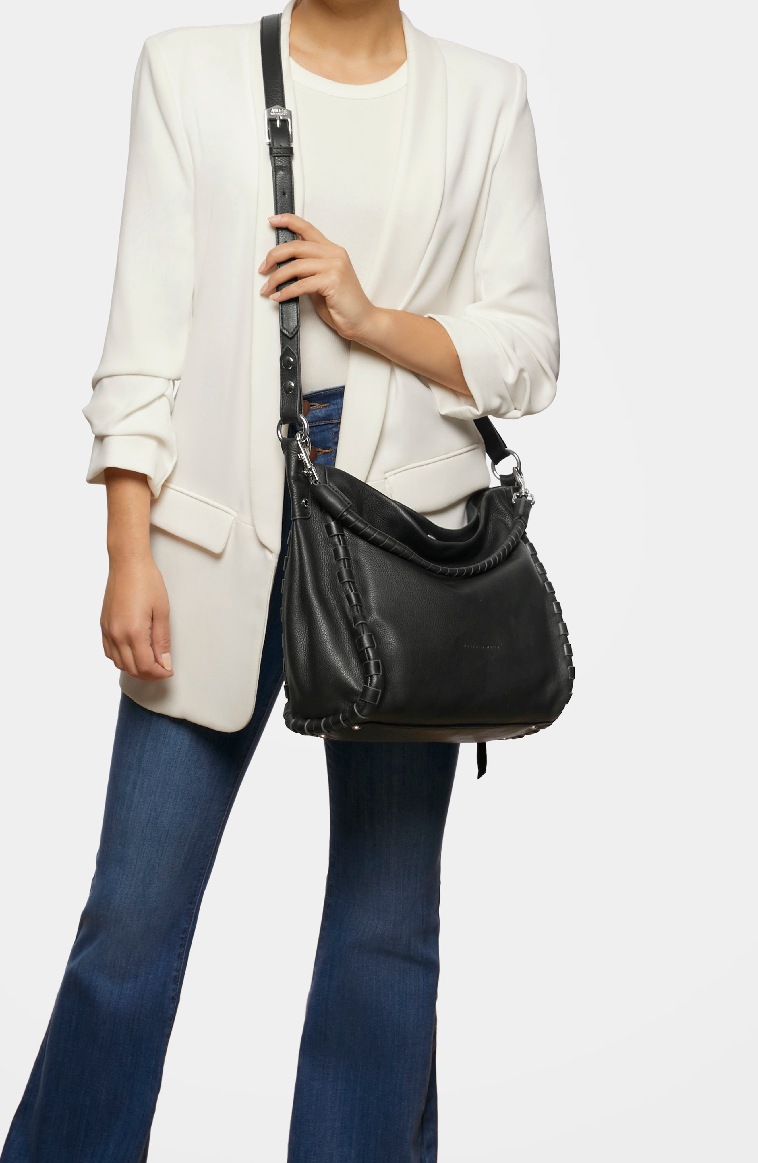 AIMEE Zen Leather Hobo, Alternate, color, Black