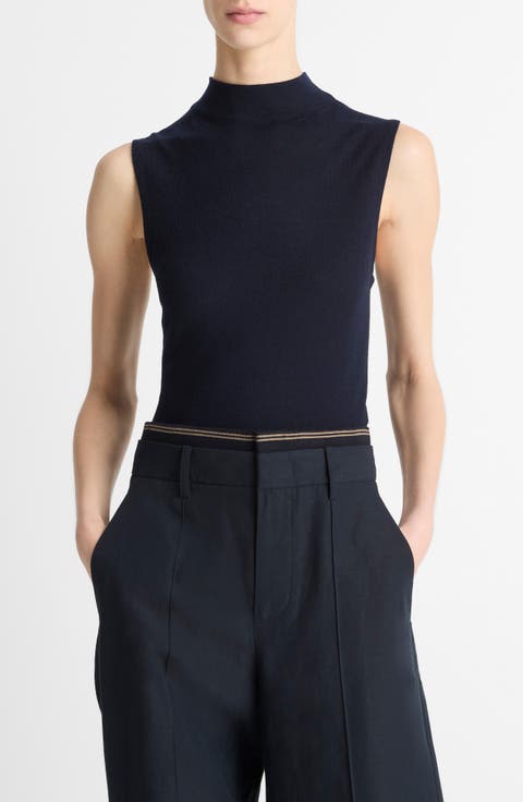 Sleeveless Mock Neck Wool Blend Knit Top