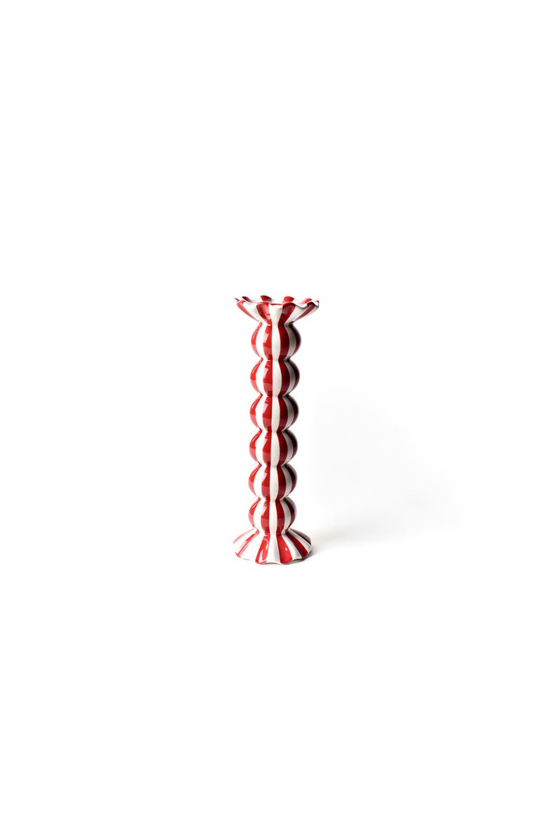 Red Stripe Large Ruffle Knobbed Candle Holder, Main, color, Red