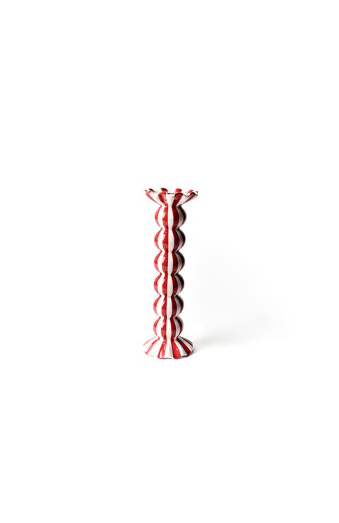 Red Stripe Large Ruffle Knobbed Candle Holder