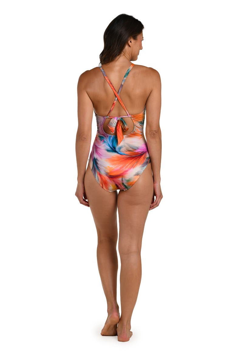 Feathered Impression One-Piece Swimsuit, Alternate, color, PINK MULTI
