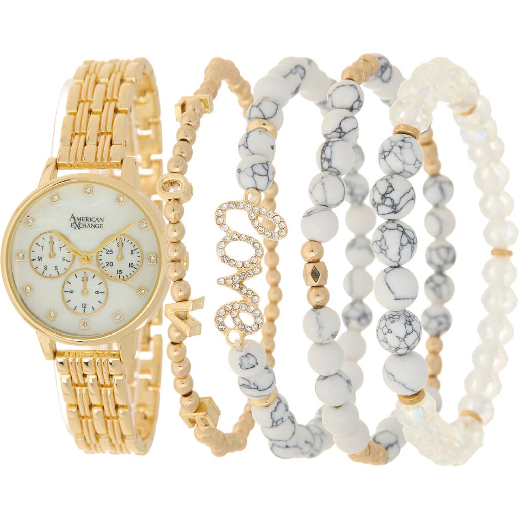 American Exchange Crystal Chronograph Bracelet Watch & Assorted Bracelets Set, 32mm In Gold