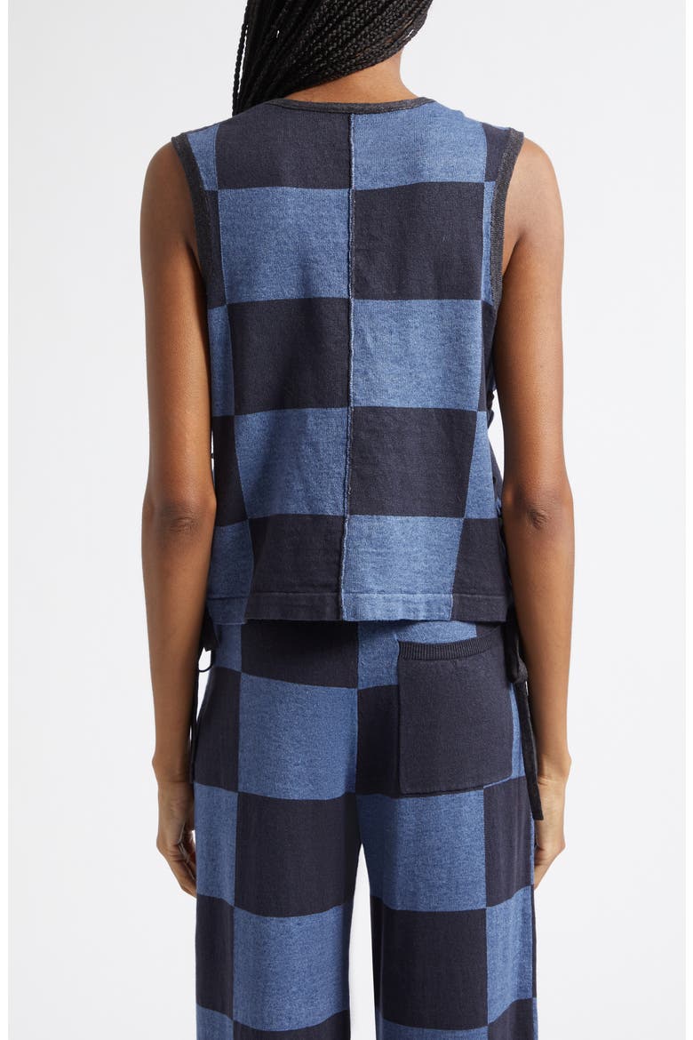 Daisy Intarsia Check Linen Blend Vest, Alternate, color, DENIM