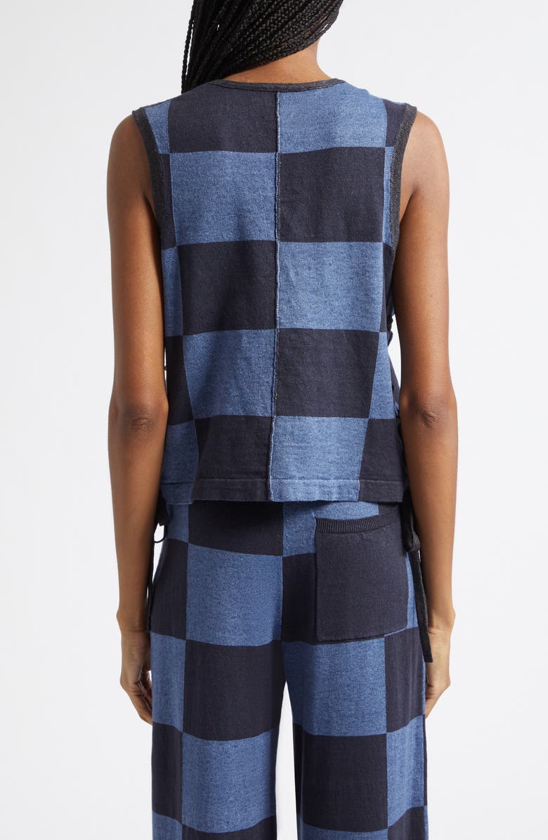 YanYan Daisy Intarsia Check Linen Blend Vest, Alternate, color, Denim