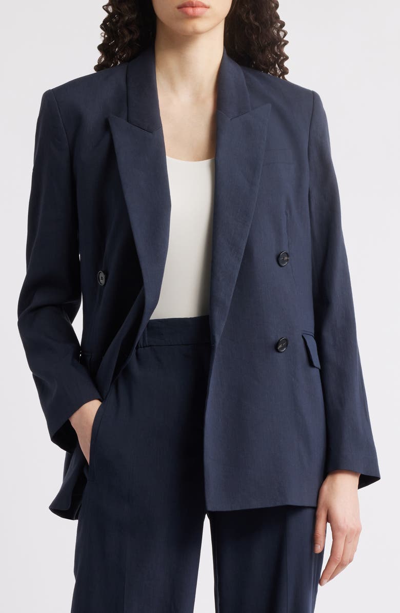 BOSS Jalet Linen Blend Doulbe Breasted Jacket, Alternate, color, Sky Captain