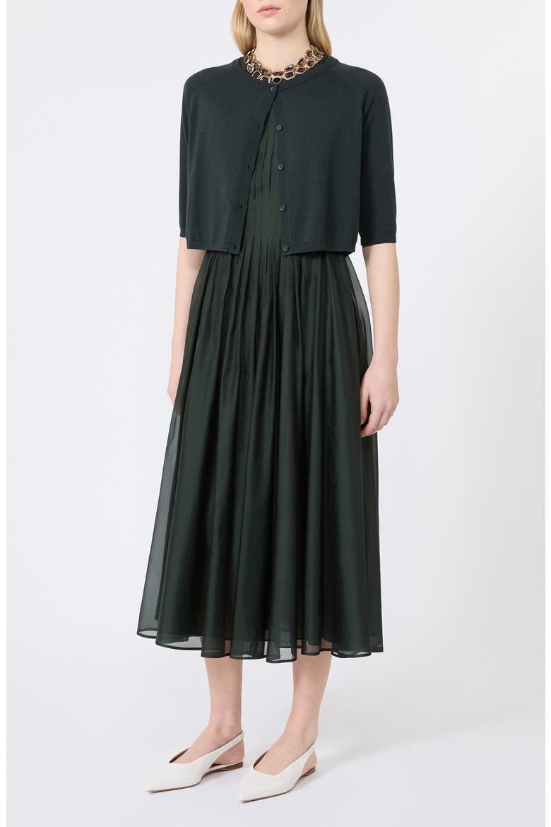 Fit & Flare Silk Blend Organza Midi Dress, Alternate, color, MOSS GREEN