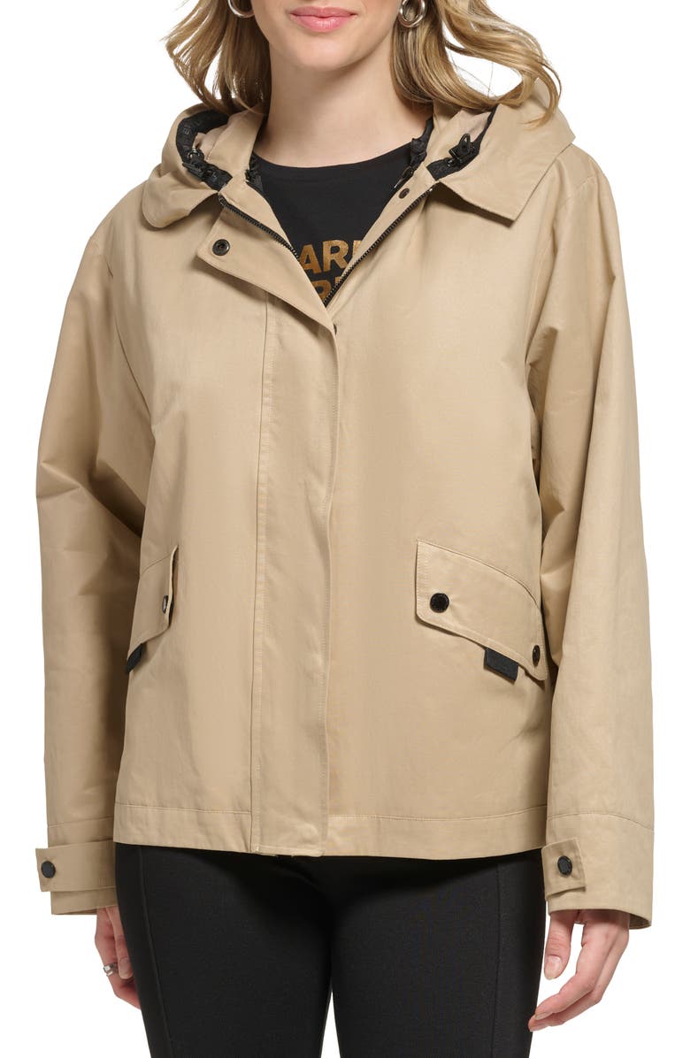 KARL LAGERFELD PARIS Short Topper Jacket with Removable Lining, Main, color, Khaki