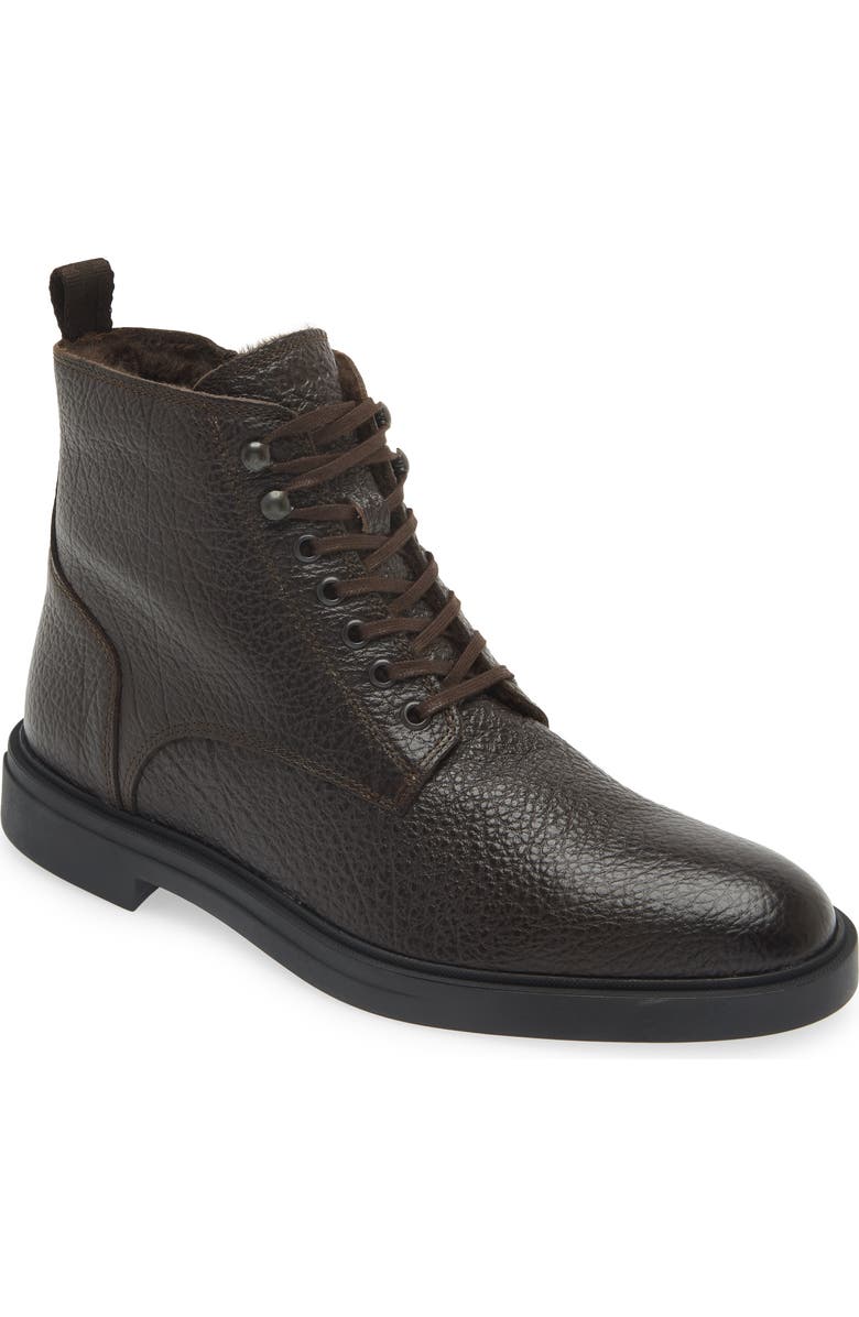 BOSS Calev Faux Fur Lined Boot, Main, color, Dark Brown