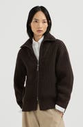 Brunello Cucinelli Sparkling & Dazzling cashmere and wool ribbed cardigan with shiny zipper pull