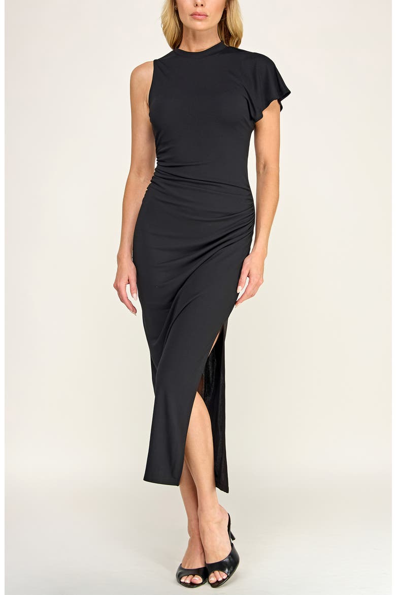 Ruched Asymmetric Maxi Dress, Alternate, color, BLACK