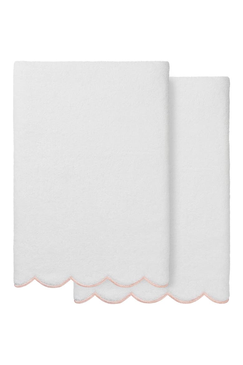 Adornia Scallop Set of 2 Bath Towels, Main, color, WHITE/ PINK