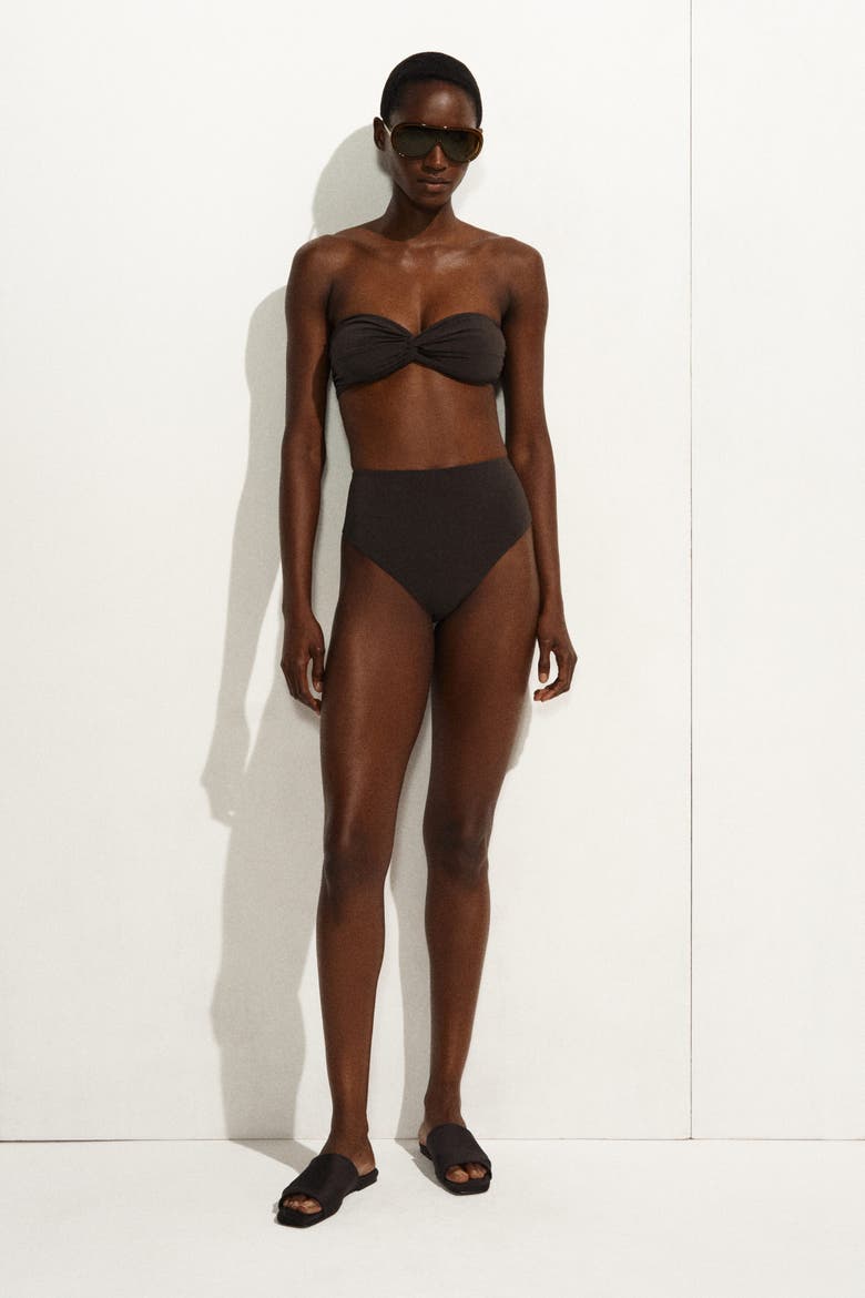 Textured High-waisted Bikini Briefs, Alternate, color, BROWN