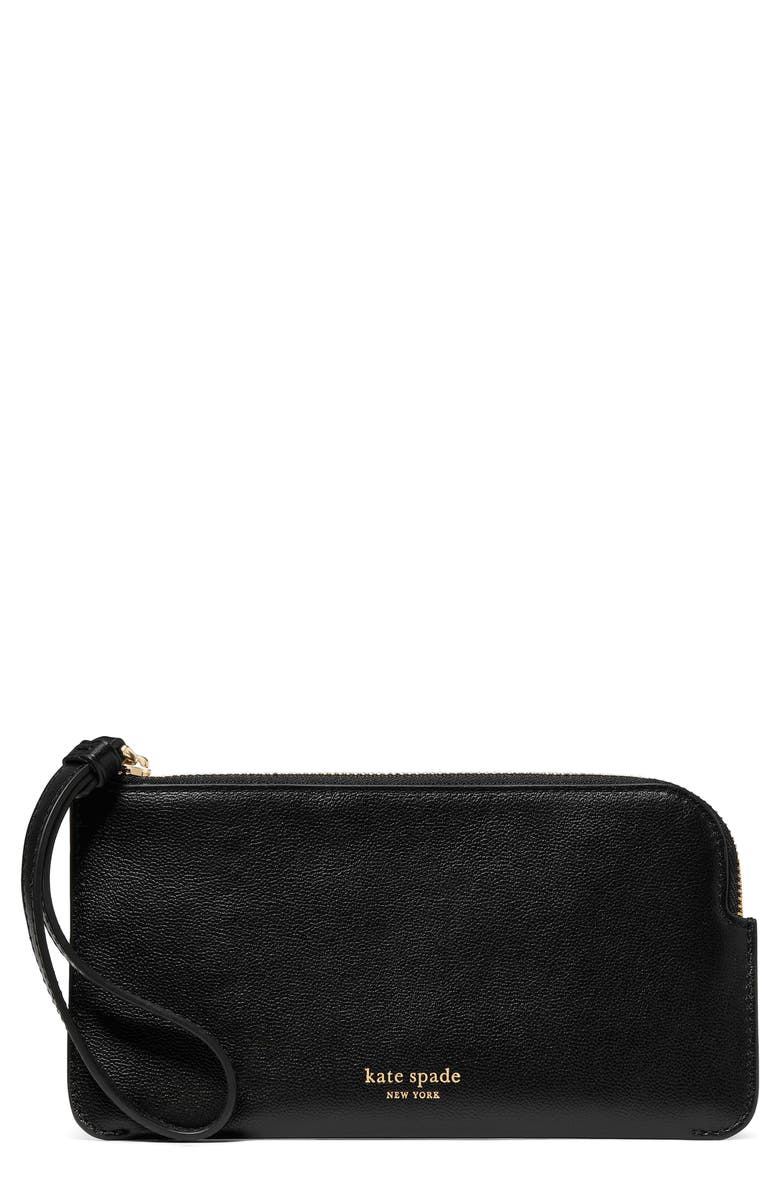Kate Spade New York small zippy pebble leather wristlet, Main, color, Black