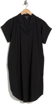 Eileen Fisher Notch Collar Short Sleeve Organic Cotton Shirtdress