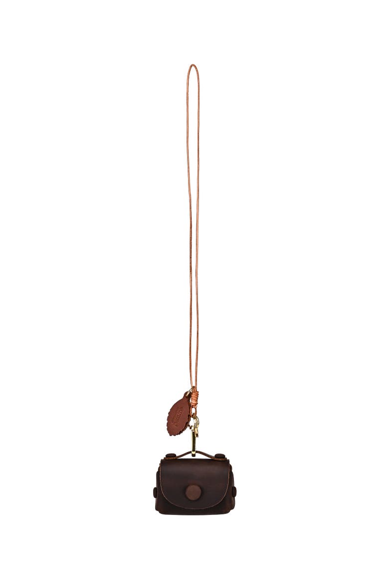 Satch Genuine Leather Mini Charm, Main, color, Dark Brown
