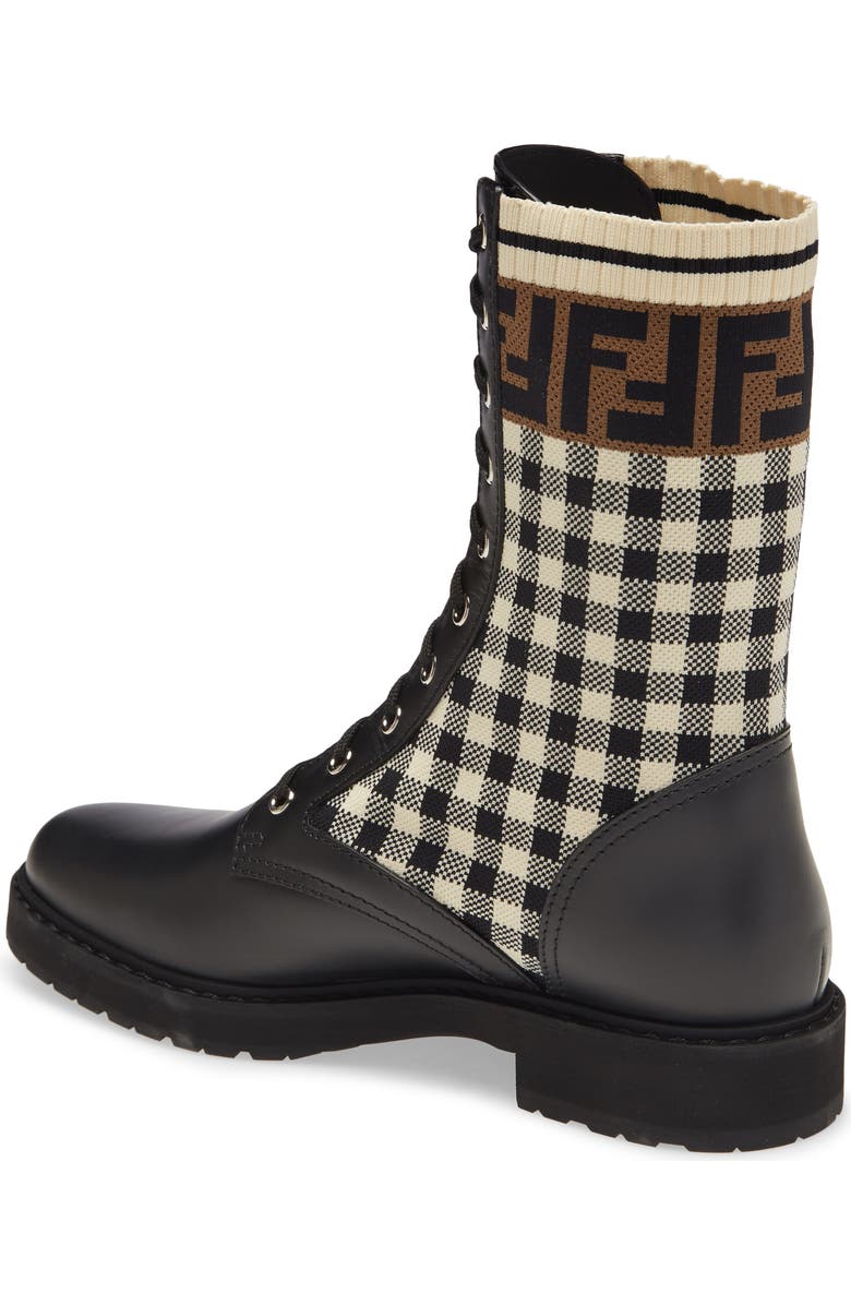 Fendi FF Gingham Sock Lace Up Boot, Alternate, color,