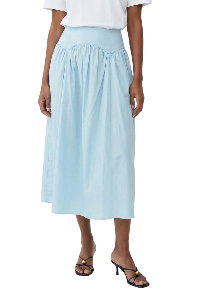 Maddy Drop Waist Stretch Cotton Midi Skirt, Main, color, BABY BLUE