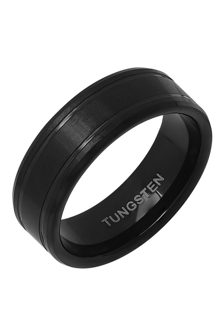 Men's Black Tungsten Brushed Band Ring, Alternate, color, BLACK