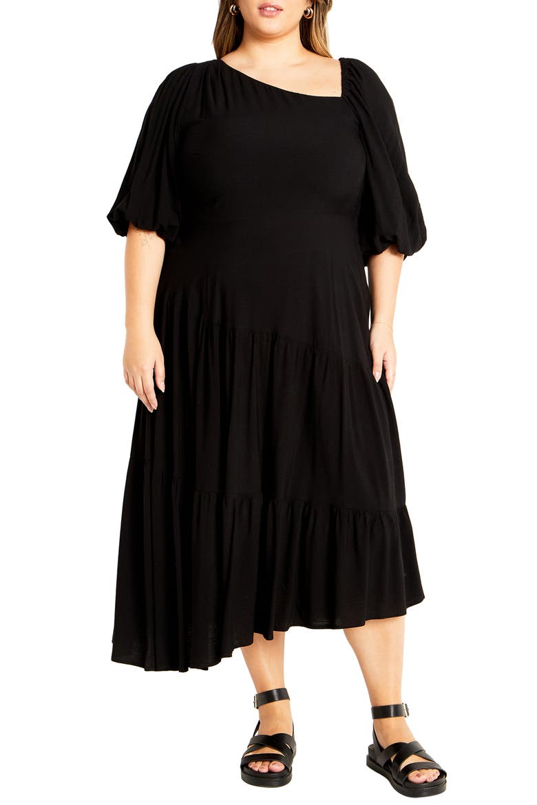 Ada Ruffle Hem Asymmetric Maxi Dress, Main, color, BLACK