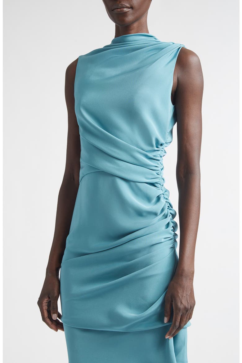 Yanked Ruched Silk Column Gown, Alternate, color, LARIMAR